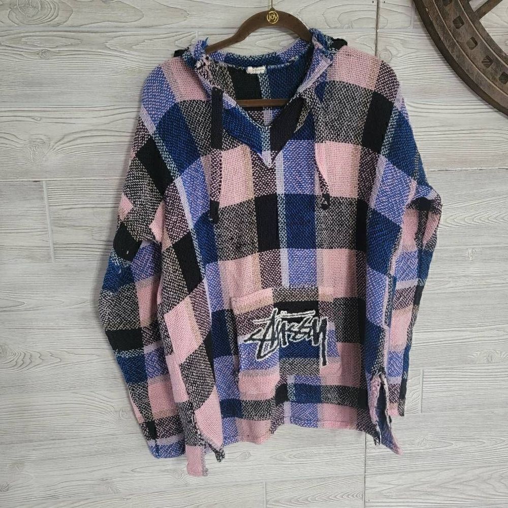 Vintage Stussy Drug Rug Poncho Woven Pullover SZ L Womens